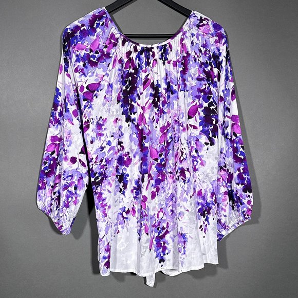 NWT Allison Daley‎ Floral Print Tie Hem 3/4 Sleeve Keyhole Neck Top Size L - Picture 12 of 14